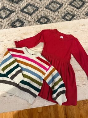 GAP Toddler Bright Knit Sweater and red sweater dress